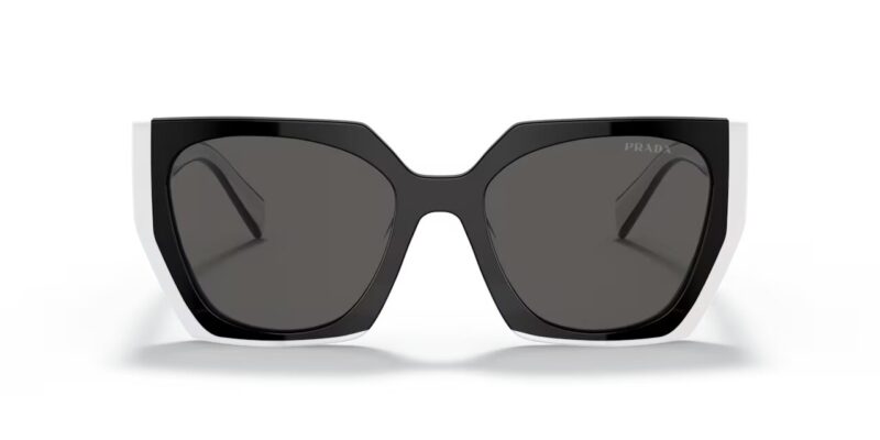 Μπροστινή όψη γυαλιών ηλίου PRADA PR15WS 09Q5S0 μαύρα και χρυσό λογότυπο PRADA MILANO