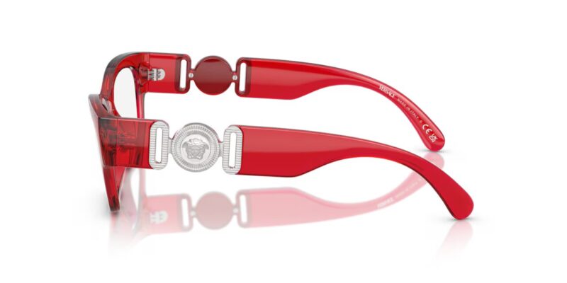 Αναδείξτε τη διαχρονική κομψότητα με τα γυαλιά οράσεως Versace VE3367U 5495 σε εκλεπτυσμένο Διαφανές κόκκινο χρώμα.