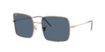 unisex γυαλιά ηλίου RAY-BAN RBR0104S 92023A Square Reverse με μεταλλικό σκελετό σε ροζ χρυσό και σκούρους μπλε φακούς.