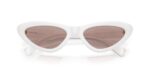 Γυναικεία γυαλιά ηλίου MIU MIU MU B11SU 20M20I με λευκό κοκάλινο σκελετό και ανοιχτούς μωβ καφέ φακούς.
