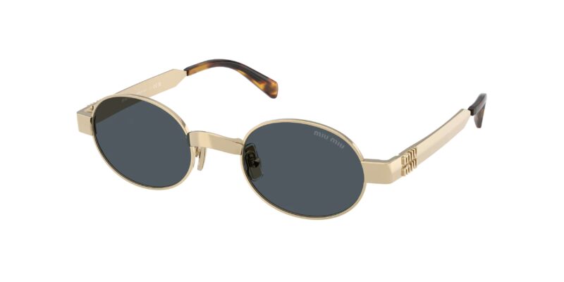 Γυναικεία γυαλιά ηλίου Miu Miu MU B51S ZVN70B σε Απαλό χρυσό με οβάλ σχήμα και σκούρους γκρι φακούς.