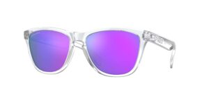 SPORT unisex ανδρικά γυαλιά ηλίου OAKLEY OO9013 9013H7 Frogskins με γυαλιστερό διαφανές σκελετό και Prizm βιολετί φακούς.