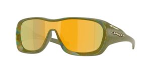 SPORT ανδρικά γυαλιά ηλίου OAKLEY OO9493 949305 De la salle με πράσινο Spacedust κοκάλινο σκελετό και χρυσούς Prizm 24k φακούς.