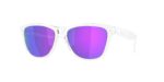 SPORT ανδρικά γυαλιά ηλίου OAKLEY OO9508 950802 Frogskins S με γυαλιστερό διαφανή κοκάλινο σκελετό και βιολετί Prizm φακούς καθρέπτες.