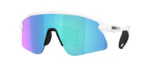 SPORT ανδρικά γυαλιά ηλίου OAKLEY OO9518 951804 Stunt Devil S με λευκό ματ κοκάλινο σκελετό και μπλε Prizm Sapphire φακούς καθρέπτες.