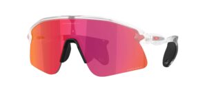 SPORT ανδρικά γυαλιά ηλίου OAKLEY OO9518 951810 Stunt Devil S με διαφανή ματ κοκάλινο σκελετό και ροζ-κόκκινους Prizm Field φακούς.