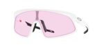 SPORT ανδρικά γυαλιά ηλίου OAKLEY OO9524D 952407 Rslv 141 με λευκό ματ κοκάλινο σκελετό μάσκα και ανοιχτούς μωβ ροζ φακούς.