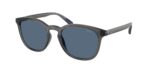 Ανδρικά γυαλιά ηλίου POLO RALPH LAUREN PH4222U 579980 με κοκάλινο σκελετό σε γυαλιστερό διαφανές γκρι και σκούρους μπλε φακούς.