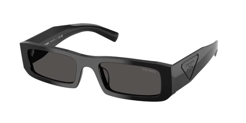 Prada PR D09SD 16K08Z μαύρα ανδρικά ορθογώνια γυαλιά ηλίου με σκούρους γκρι φακούς 54mm