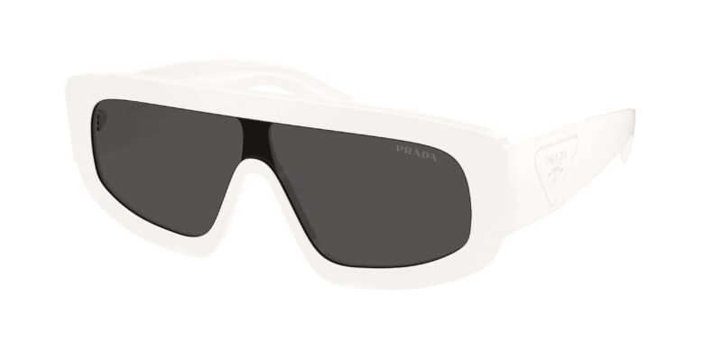 Prada PR D10S 17K08Z λευκά ανδρικά γυαλιά ηλίου shield με σκούρους γκρι φακούς