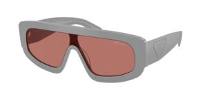 Prada PR D10S 29J80W ανδρικά γκρι γυαλιά ηλίου shield με μπορντό φακούς