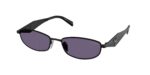 Prada PR D51S 7AB70W γυναικεία οβάλ μεταλλικά γυαλιά ηλίου σατινέ μαύρο με μωβ φακούς 55mm