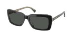 Casual γυναικεία γυαλιά ηλίου RALPH LAUREN RA5342U 629787 με γυαλιστερό μπλε διαφανή σκελετό και σκούρους γκρι φακούς.
