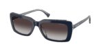 Μοντέρνα γυναικεία γυαλιά ηλίου RALPH LAUREN RA5342U 62988G με μπλε διάφανο σκελετό και γκρι ντεγκραντέ φακούς.