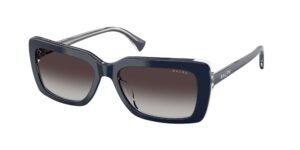 Μοντέρνα γυναικεία γυαλιά ηλίου RALPH LAUREN RA5342U 62988G με μπλε διάφανο σκελετό και γκρι ντεγκραντέ φακούς.