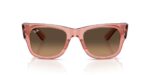 RAY-BAN RB0840S 684843 Mega wayfarer, unisex γυαλιά ηλίου με διαφανές ροζ κοκάλινο σκελετό και ανοιχτούς καφέ ντεγκραντέ φακούς.