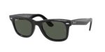 RAY-BAN RB2140 901/58 Wayfarer, unisex γυαλιά ηλίου με μαύρο κοκάλινο σκελετό και πράσινους πολωτικούς φακούς.