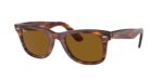 RAY-BAN RB2140 954 Wayfarer, unisex γυαλιά ηλίου με κοκάλινο σκελετό ριγέ Havana και καφέ B-15 φακούς.
