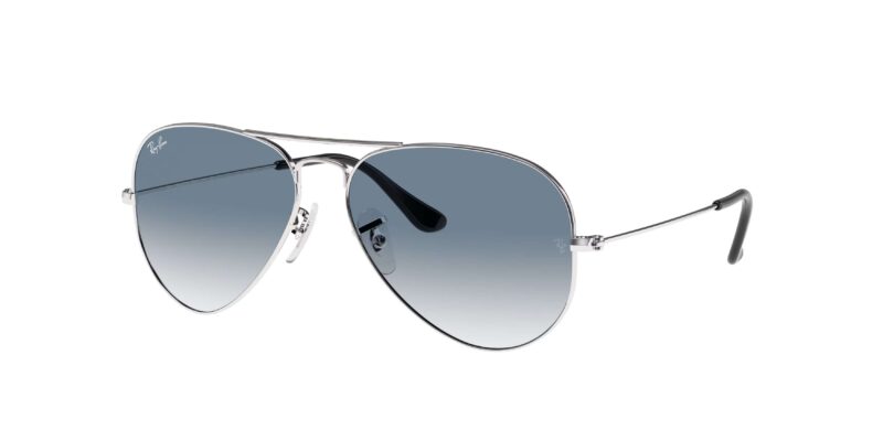 RAY-BAN RB3025 003/3F Aviator Large Metal, unisex γυαλιά ηλίου με μεταλλικό σκελετό ασημί και ανοιχτούς μπλε ντεγκραντέ φακούς.