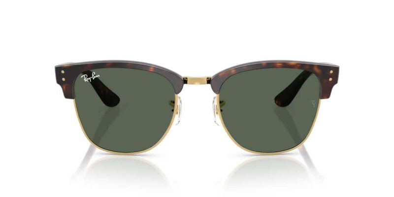 unisex γυαλιά ηλίου RAY-BAN RBR0504S 1359VR Clubmaster Reverse με Havana κοκάλινο σκελετό και σκούρους πράσινους φακούς.