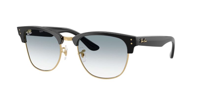 unisex γυαλιά ηλίου RAY-BAN RBR0504S 667779 Clubmaster Reverse με μαύρο εξωτερικά, χρυσό εσωτερικά σκελετό και ντεγκραντέ μπλε φακούς.