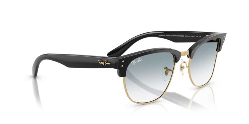 unisex γυαλιά ηλίου RAY-BAN RBR0504S 667779 Clubmaster Reverse με μαύρο εξωτερικά, χρυσό εσωτερικά σκελετό και ντεγκραντέ μπλε φακούς.