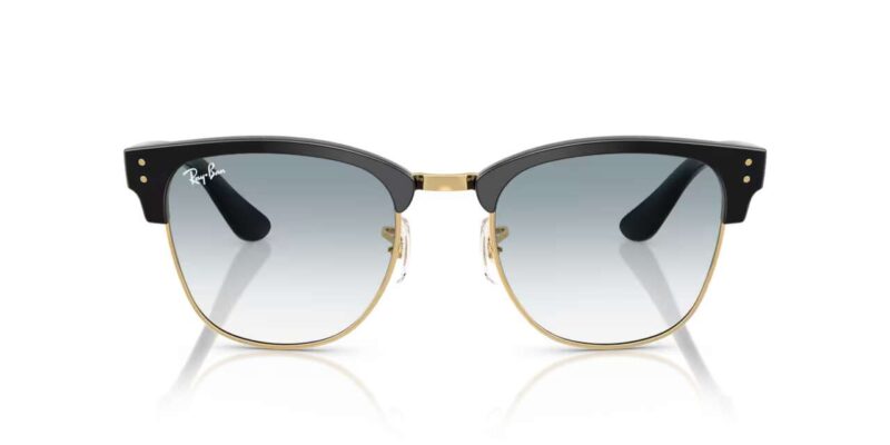 unisex γυαλιά ηλίου RAY-BAN RBR0504S 667779 Clubmaster Reverse με μαύρο εξωτερικά, χρυσό εσωτερικά σκελετό και ντεγκραντέ μπλε φακούς.