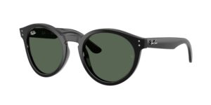 unisex γυαλιά ηλίου RAY-BAN RBR0505S 6677VR με μαύρο κοκάλινο σκελετό και σκούρους πράσινους φακούς.
